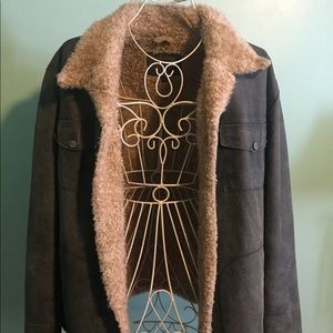 GUESS Men’s genuine leather, faux fur coat